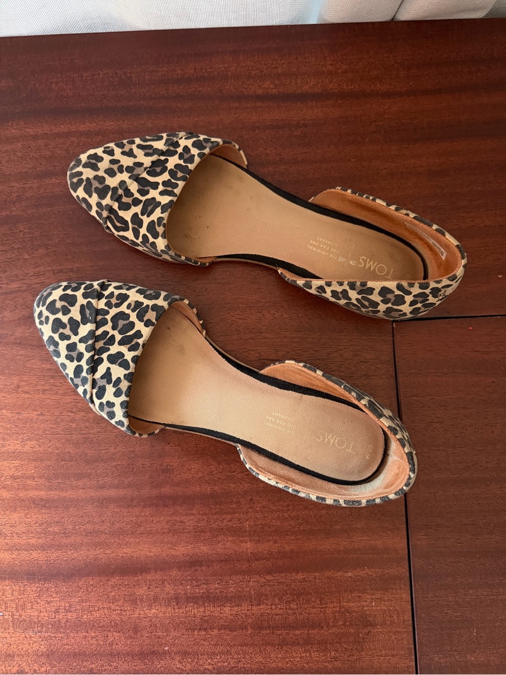 Toms Leopard Print D'Orsay Flats in Tan and Black